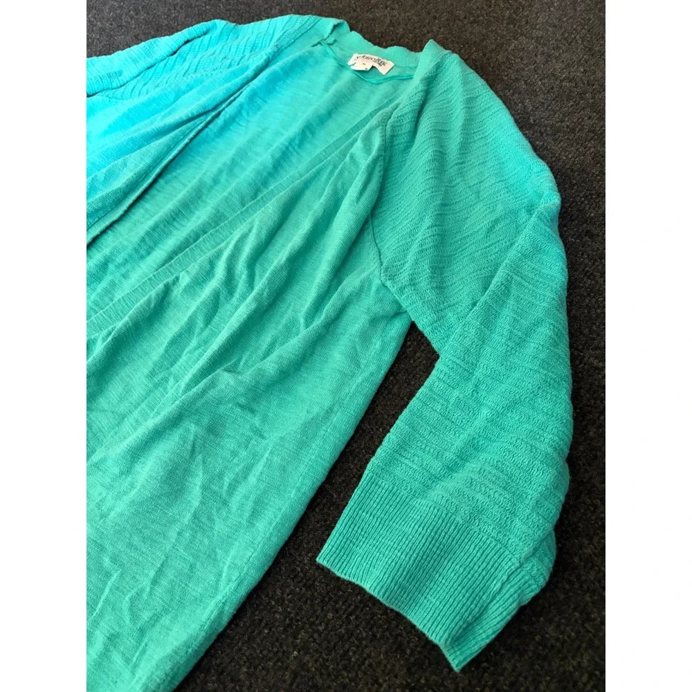 St Johns Bay Womens XL Teal Green Open Front 3/4 Sleeve Cardigan Sweater